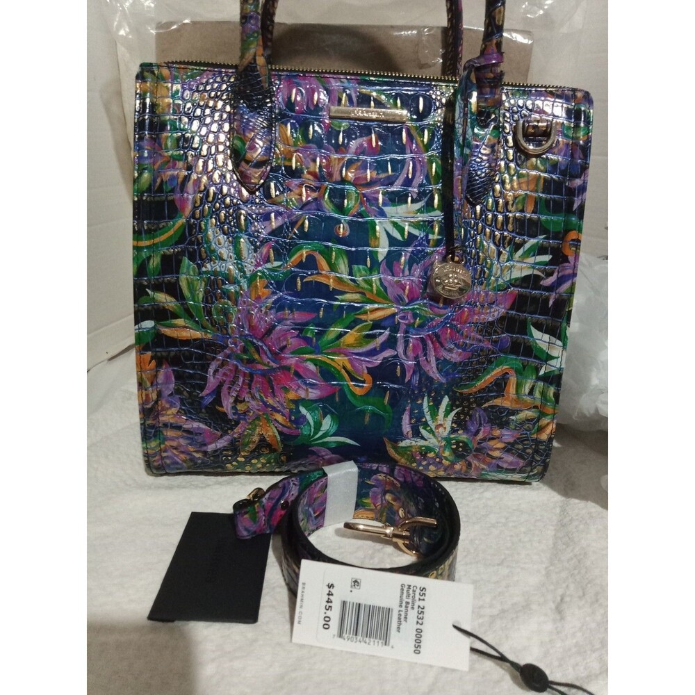 Brahmin Caroline Multi Banner Genuine Leather Satchel Detachable Shoulder Strap
